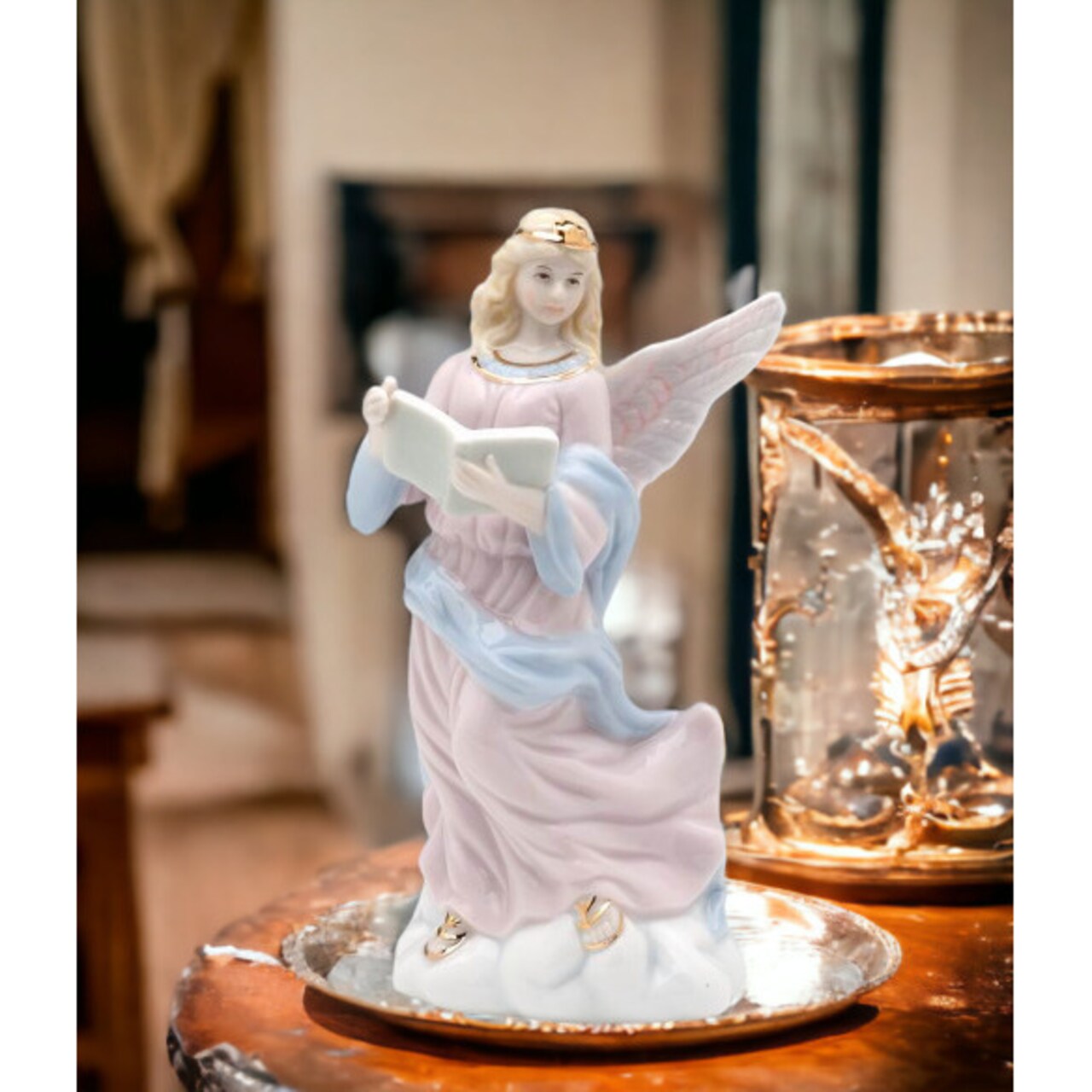 Ceramic Angel Holding Book Figurine Religious Decor Religious Gift Church Decor ,